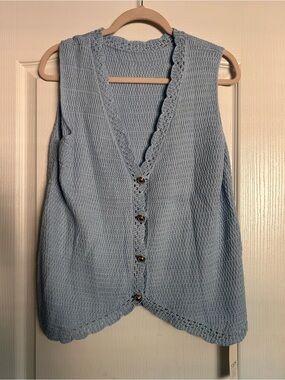 Light Blue Crochet Button-Front Women’s Vest